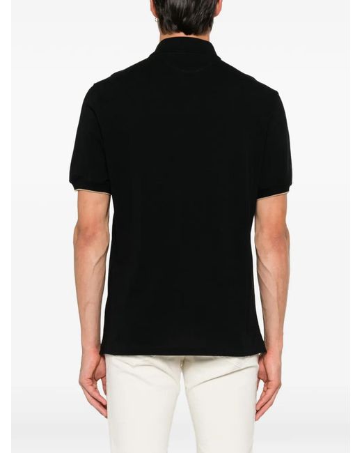 Brunello Cucinelli Black Logo-Embroidered Short-Sleeve Cotton Polo Shirt for men