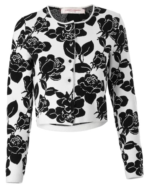 Carolina Herrera Black Cardigan Mit Blumenjacquard