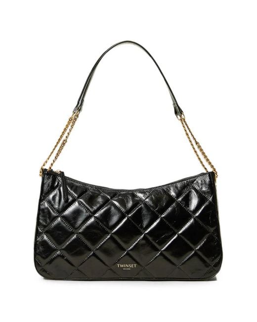 Twinset Black Large Liliane Quilted Leather Bag