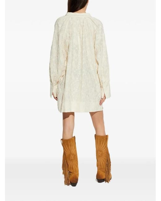 Munthe White Betulli Floral-Embroidered Long-Sleeved Tie-Neck Mini Dress
