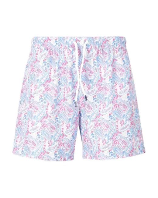 Fedeli Blue Floral-Print Swim Shorts for men