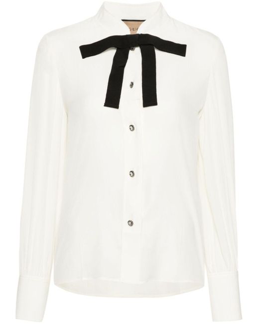 Gucci White Bow Tie Crepe De Chine Silk Shirt - Women's - Silk/cotton/viscose