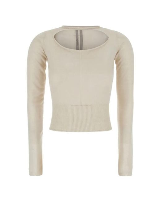 Rick Owens White Cut-Out Ribbed-Hem Sweater