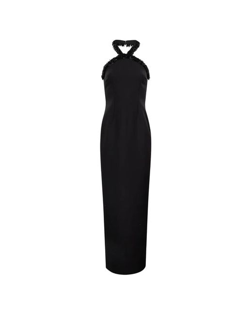 Roland Mouret Black Maxi Bead-Embellished Halterneck Dress