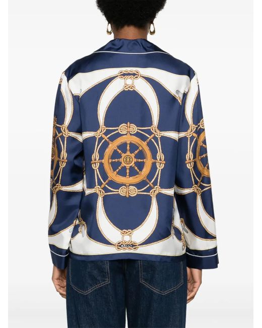 Bally Blue Graphic-Print Silk Shirt