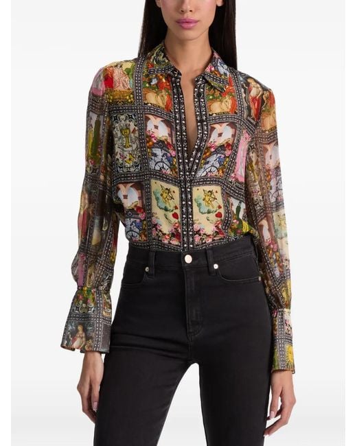 Alice + Olivia Black Wan Slit-Cuff Button Shirt