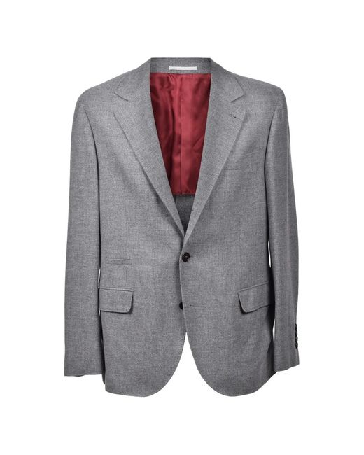 Brunello Cucinelli Gray Peak-Lapel Single-Breasted Blazer for men