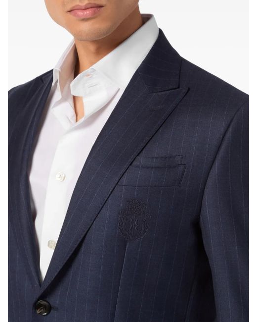 Billionaire Blue Pinstripe-Pattern Wool Blazer for men
