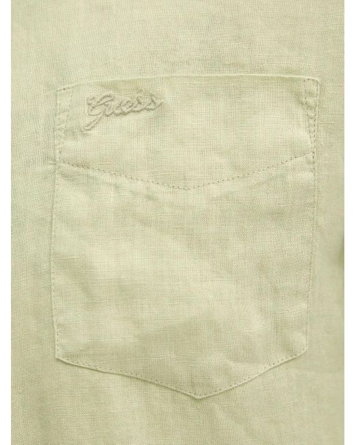 Guess Natural Embroidered-Logo Linen Shirt for men