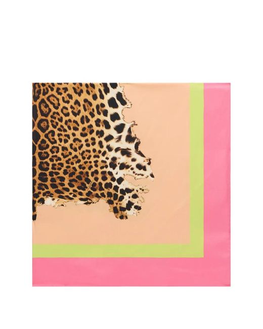 Roberto Cavalli Pink Pop Print Silk Scarf