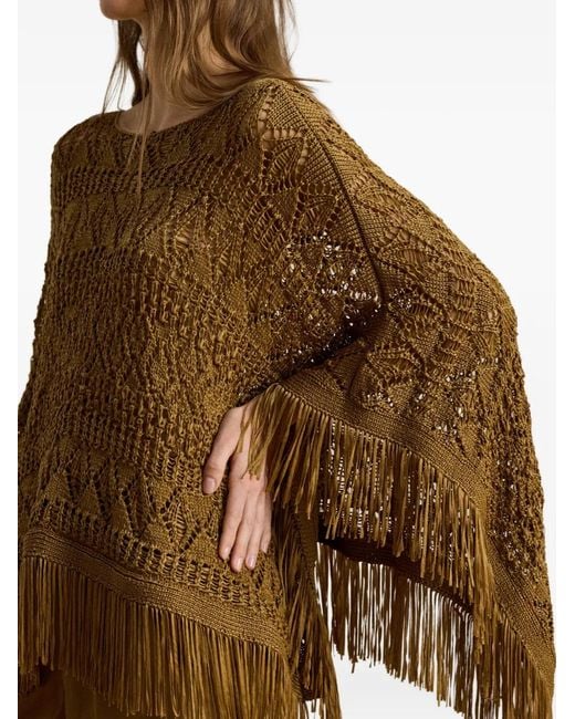 Ralph Lauren Natural Fringe-Trim Pointelle-Knit Poncho