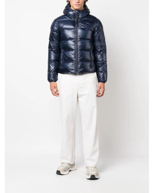 Aspesi Blue Padded Feather-Down Hooded Jacket for men