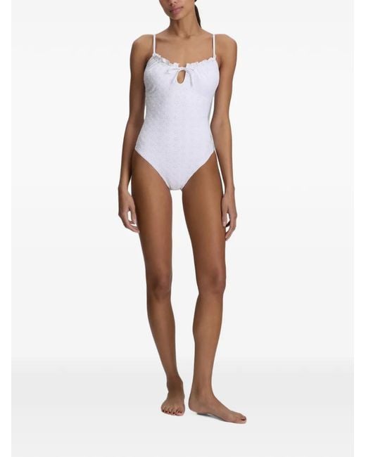 Polo Ralph Lauren White Broderie-Anglaise Keyhole Swimsuit