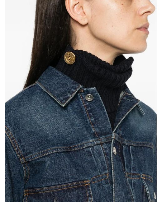 Sacai Blue Raw-Cut Knit-Panelled Denim Jacket
