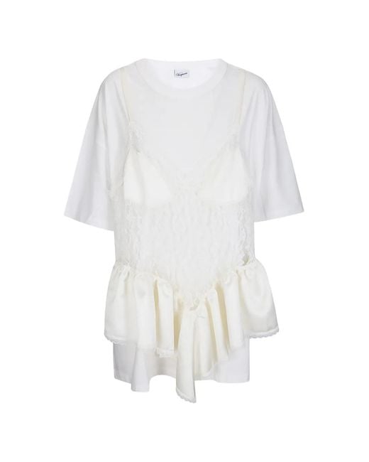 VAQUERA White Lace-Overlay Ruffled T-Shirt