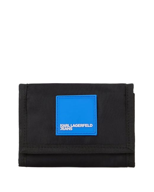 Karl Lagerfeld Blue Tri-Fold Logo-Patch Wallet for men
