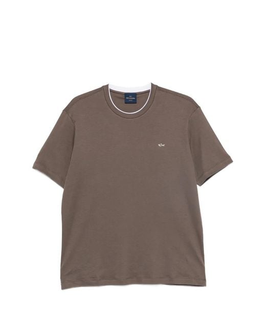 Paul & Shark Brown Logo-Embroidered Contrast-Trim T-Shirt for men