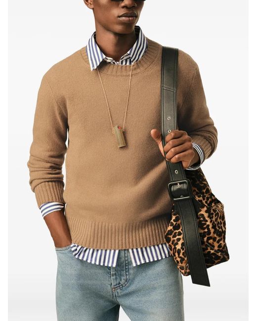 AMI Natural Crew-Neck Cashmere Sweater With Ami De Coeur for men