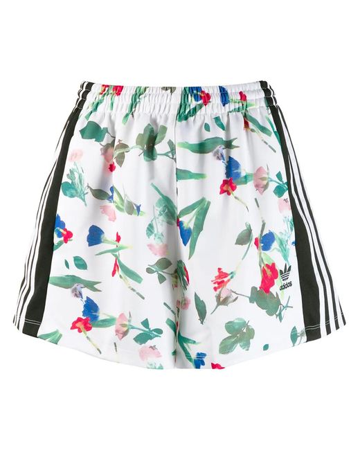 Adidas White Floral-Print Shorts
