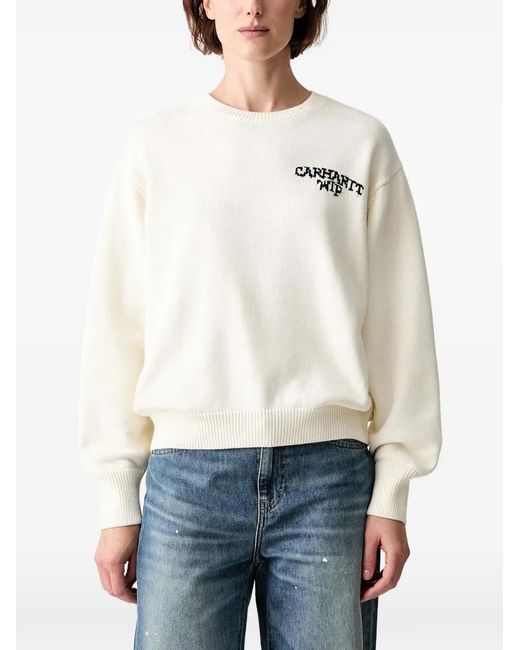 Carhartt White Logo-Intarsia Knitted Sweater