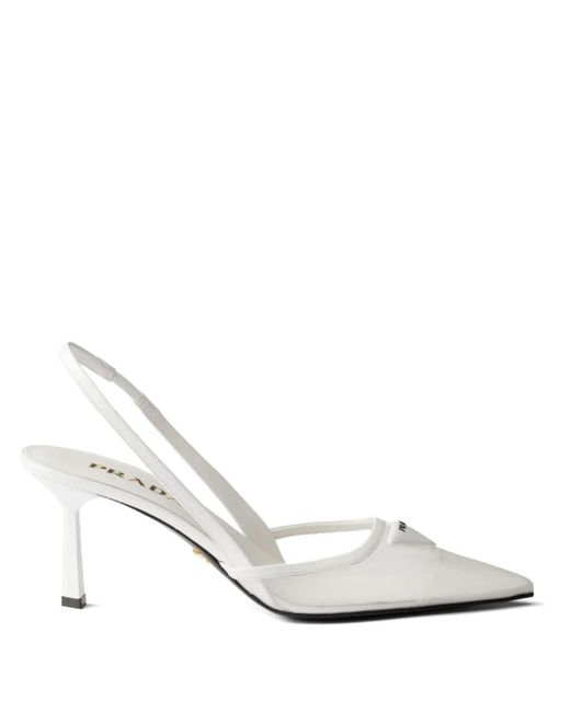 Prada White Mesh Fabric Slingback Pumps