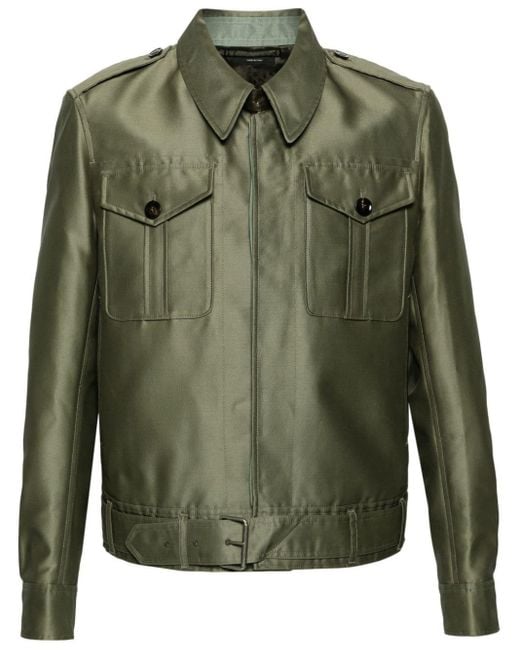 Tom Ford Green Belted Wool-blend Military Jacket for men