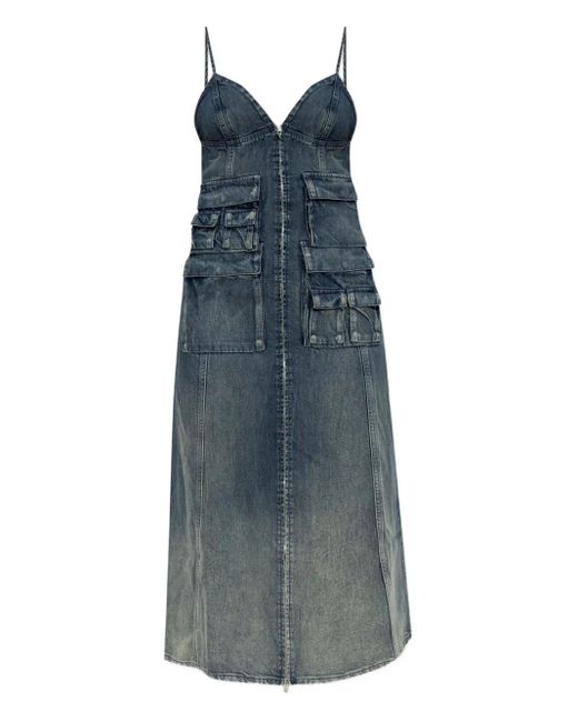 DIESEL Denim Midi-Jurk Met Rits in het Blue