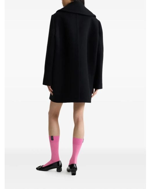 Patou Black Double-Breasted Wool Blend Coat