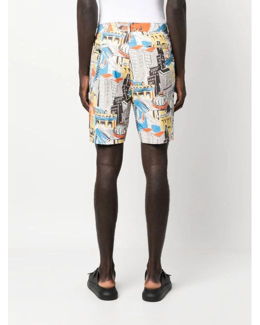 Moschino Blue Abstract-Print Cotton-Blend Shorts for men