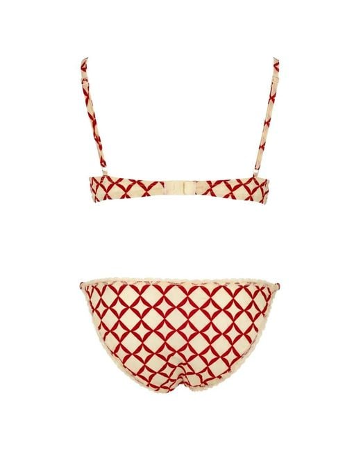 Laura Urbinati Red Soutien-Gorge À Imprimé Géométrique Et Finitions En Dentelle