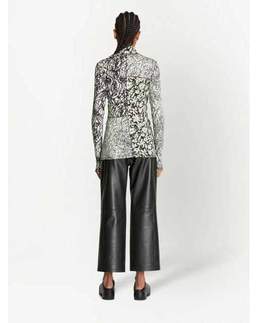 Proenza Schouler Gray Floral-Print Mock Neck Top