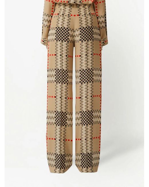 Burberry Natural Pixel Check Wide-Leg Trousers
