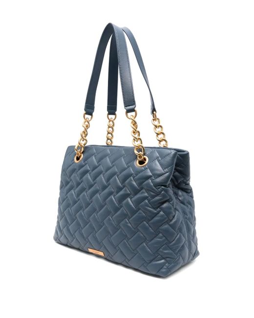 Kurt Geiger Blue Kensington Quilted Chain-Detail Tote Bag