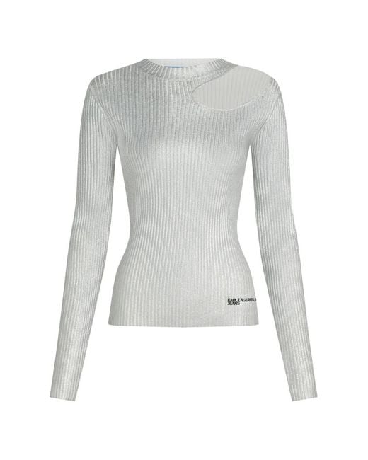 Karl Lagerfeld Gray Coated Knit Sweater