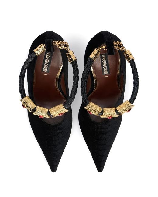 Roberto Cavalli Black Braided Strap Pumps