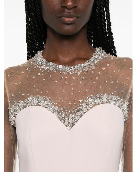 Jean Louis Sabaji Pink Crystal-Embellished Crepe Dress