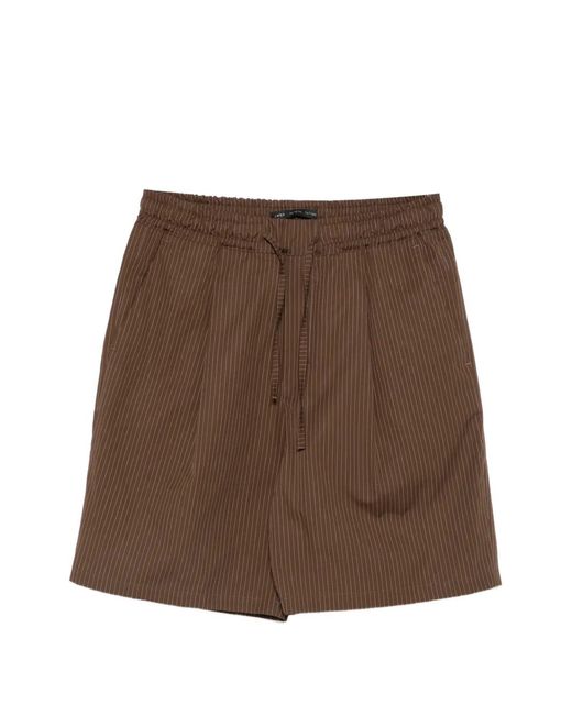 Low Brand Brown Tokyo Pinstriped Pleated Shorts for men
