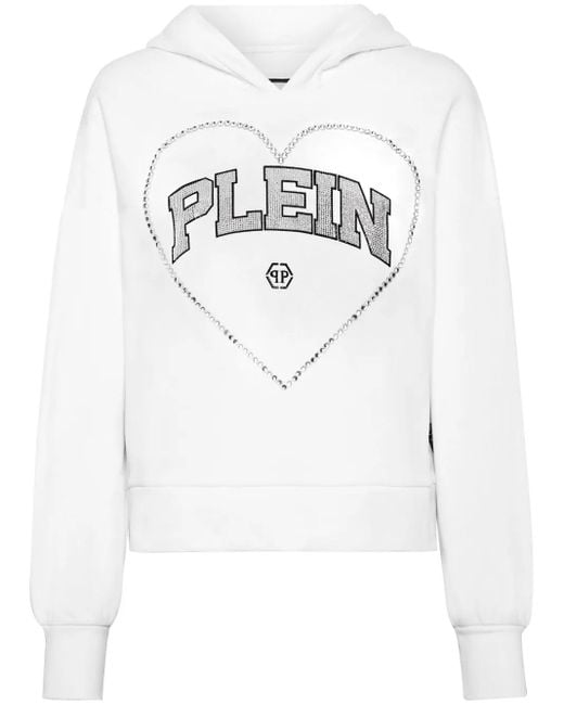 Philipp Plein Gray Heart-Motif Rhinestone-Embellished Hoodie