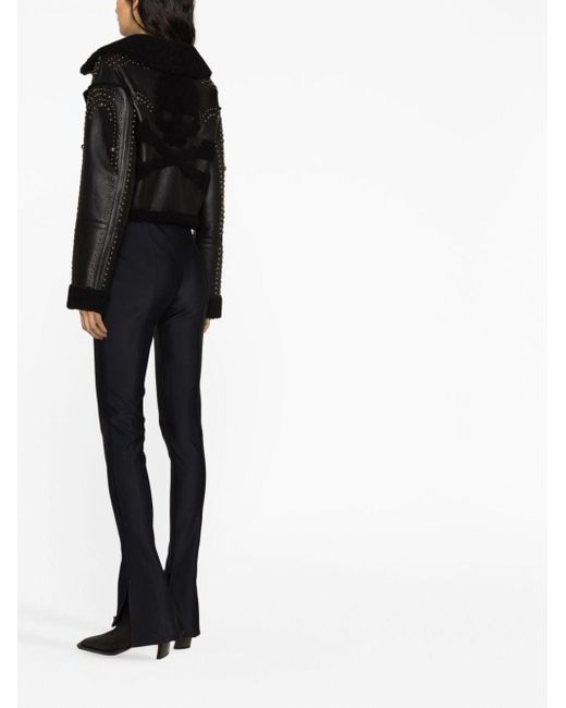 Shearling cropped leather jacket di Philipp Plein in Black