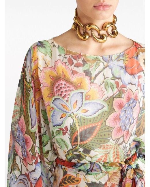 Robe en soie à fleurs Etro en coloris Metallic