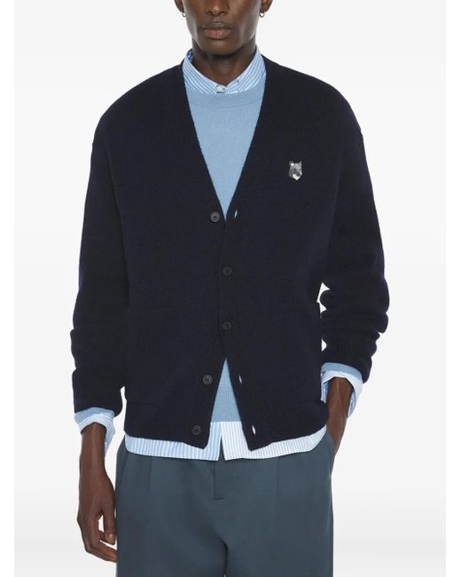 Maison Kitsuné Blue Fox Head-Embroidered Cardigan for men