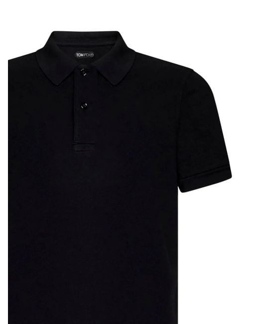 Tom Ford Geripptes Poloshirt mit zwei Knöpfen in Black für Herren