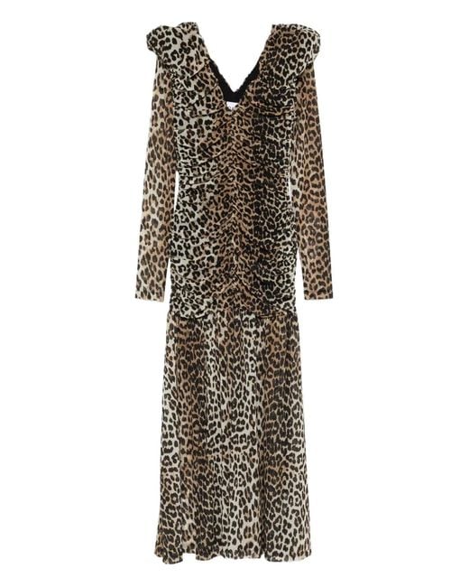 Ganni Brown Leopard-Print Maxi Dress