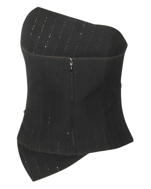 Nissa Black Sequinmed Striped Top