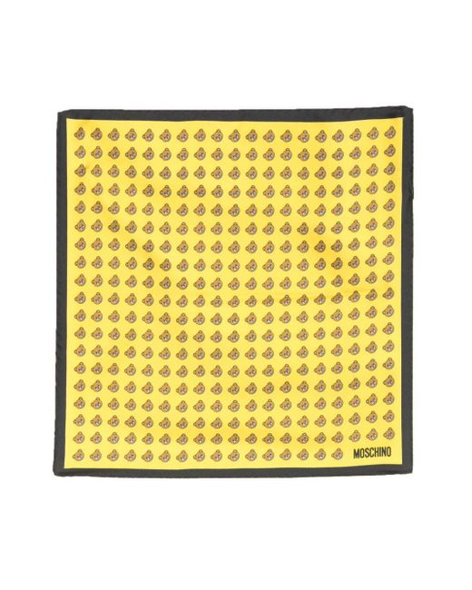 Moschino Yellow Teddy-bear-print Silk Scarf for men