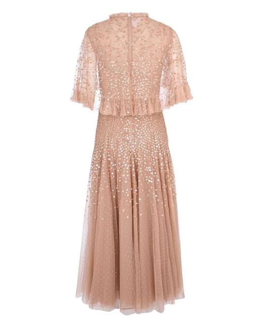 Needle & Thread White Dappled Sequin Cape V-Neck Maxi Dress