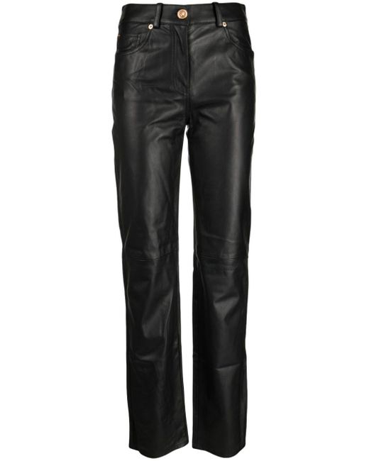 Versace Black Straight-leg Leather Trousers