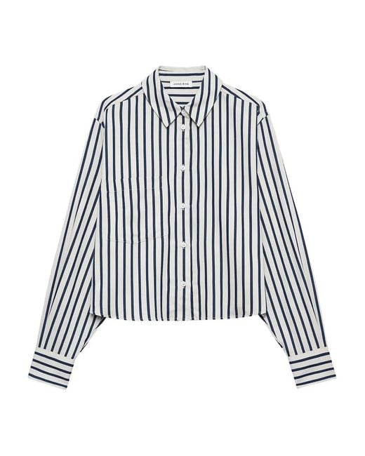 Anine Bing White Essie Striped Cropped Shirt