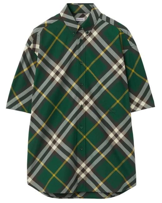 Burberry Green Check Motif Cotton Shirt for men