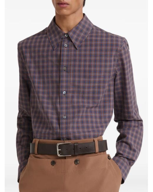 Marni Purple Checked Cotton Shirt for men
